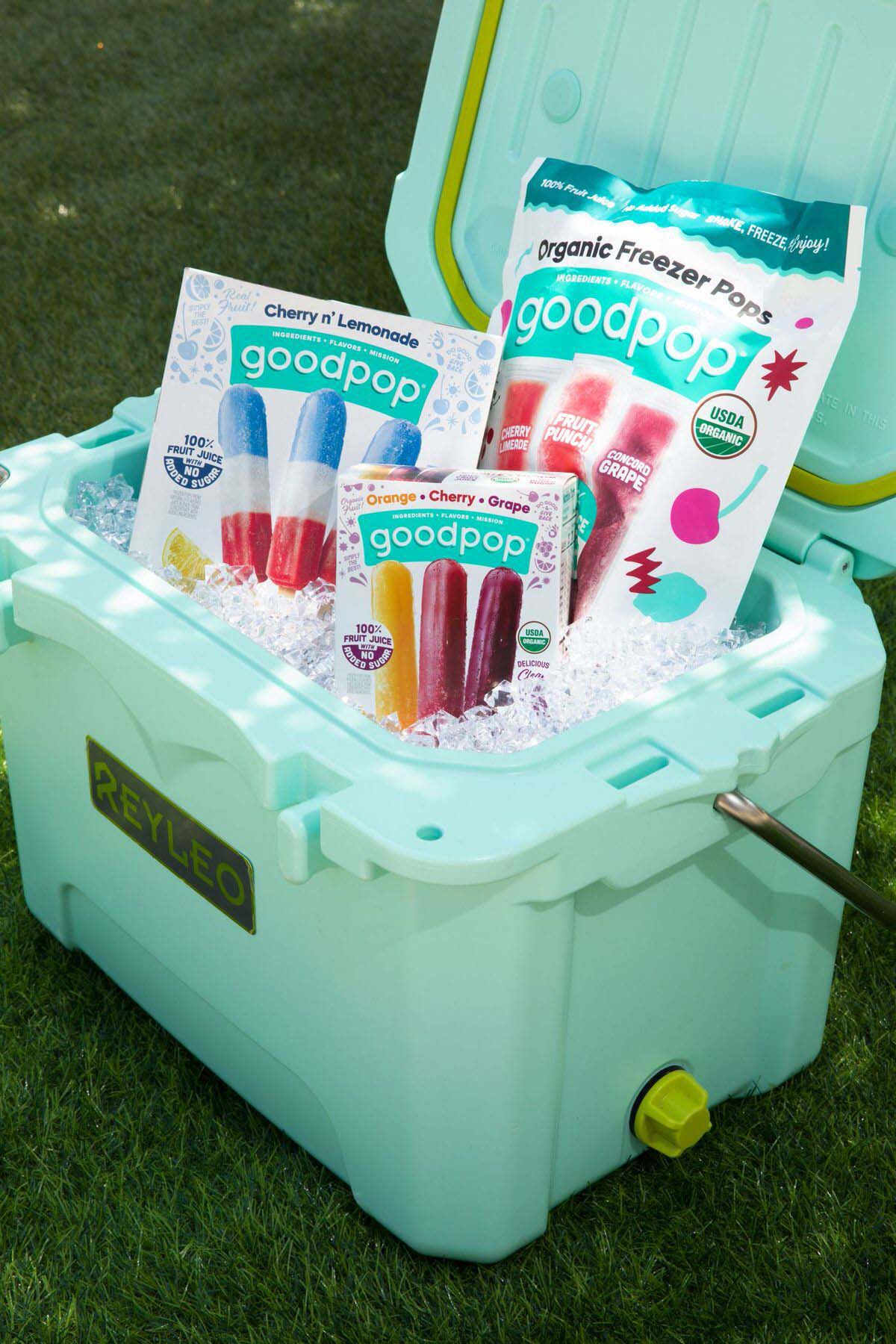 popsicles in a blue cooler